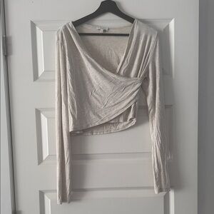 Aritzia Talula Cream Long Sleeve Wrap Crop Top